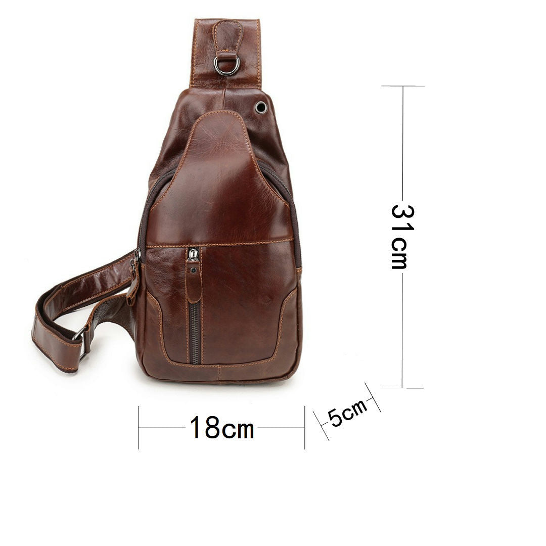 Black Men's Leather Sling Backpack - Casual Crossbody Chest Bag