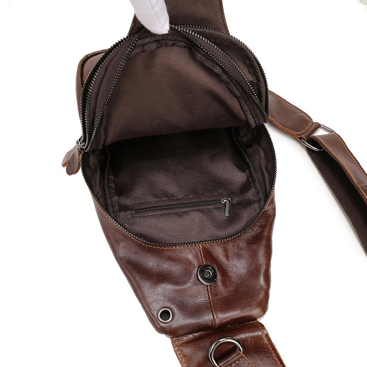 Black Men's Leather Sling Backpack - Casual Crossbody Chest Bag