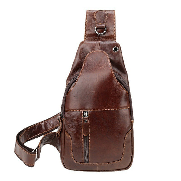 Brown Men's Leather Sling Backpack - Casual Crossbody Chest Bag