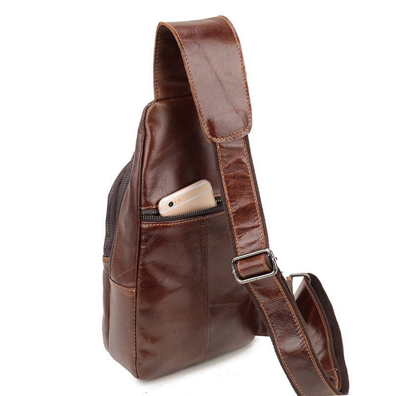 Brown Men's Leather Sling Backpack - Casual Crossbody Chest Bag