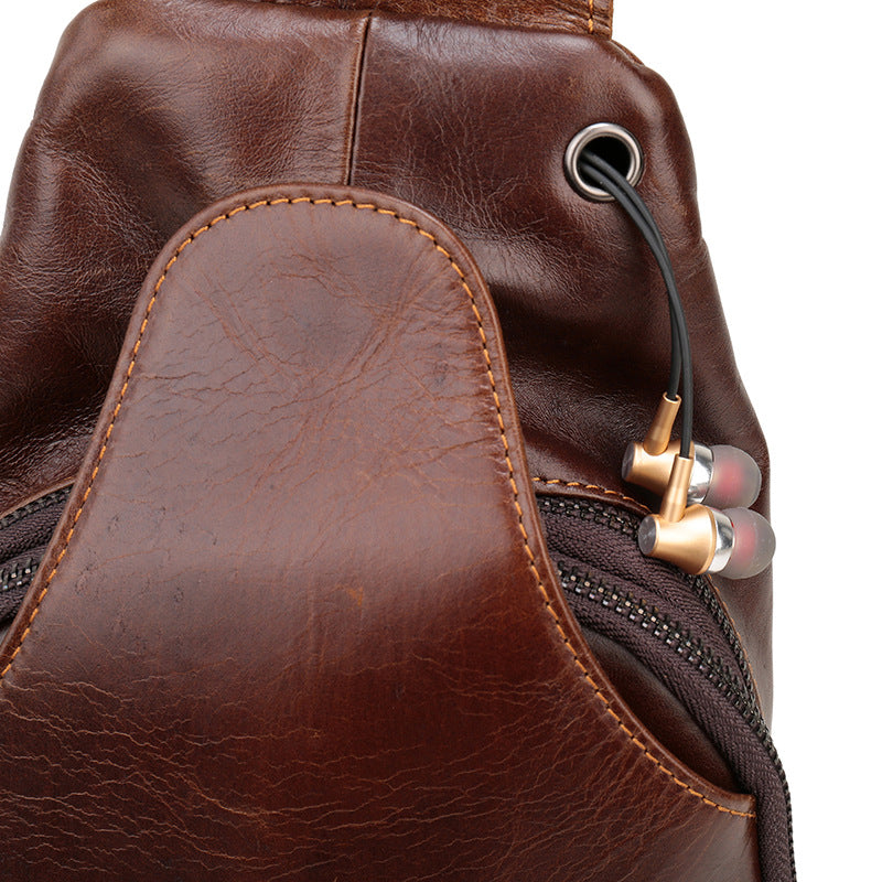 Brown Men's Leather Sling Backpack - Casual Crossbody Chest Bag