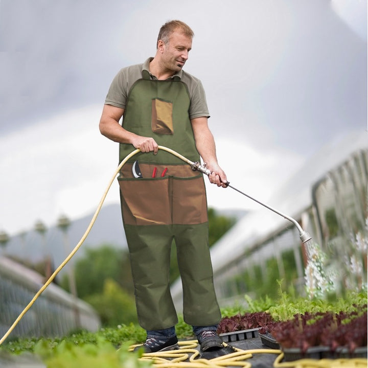 Brown Pocket Heavy-Duty Gardening Apron with Adjustable Straps and Multi-Pocket Design