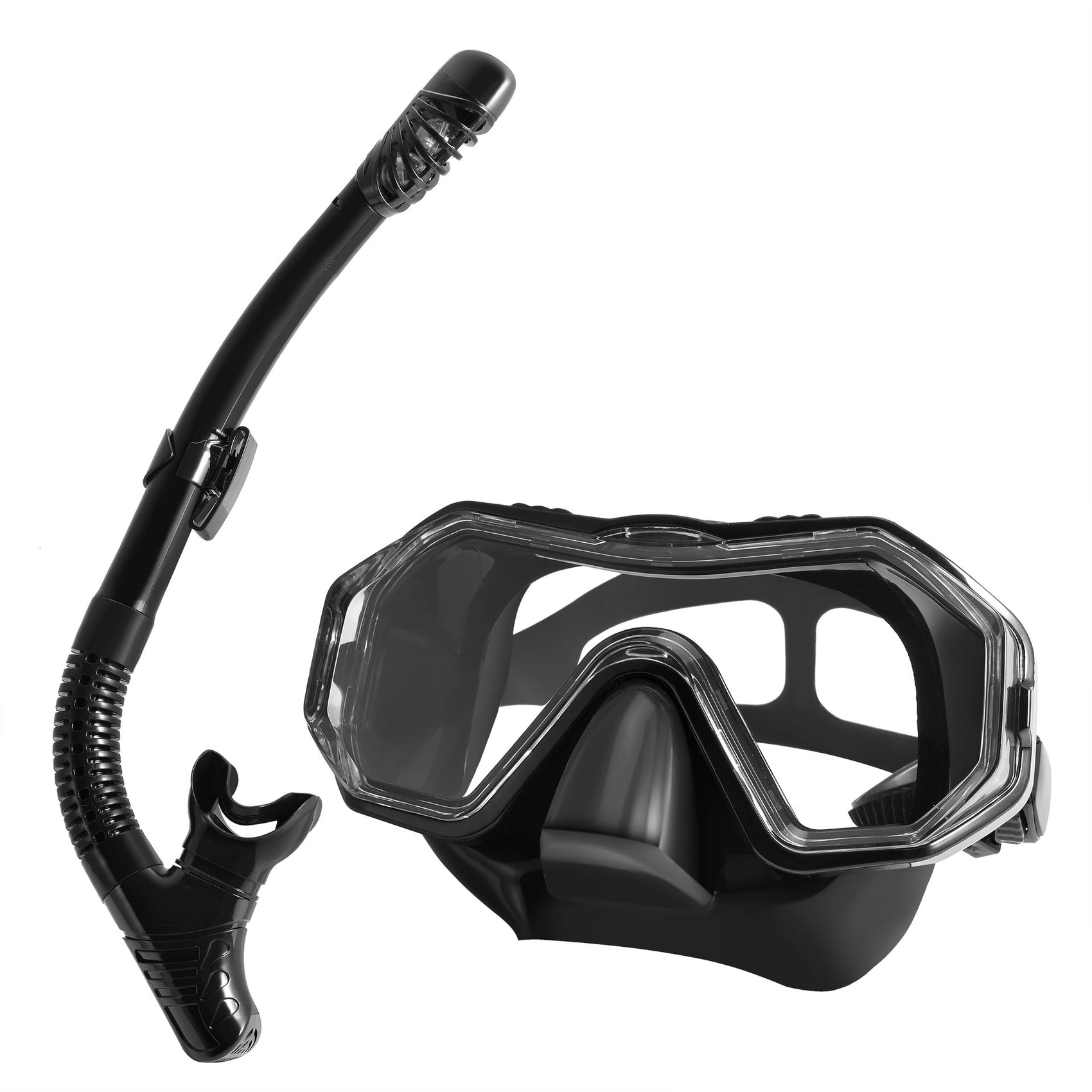 Black Professional Snorkeling Mask and Dry-Top Snorkel Set