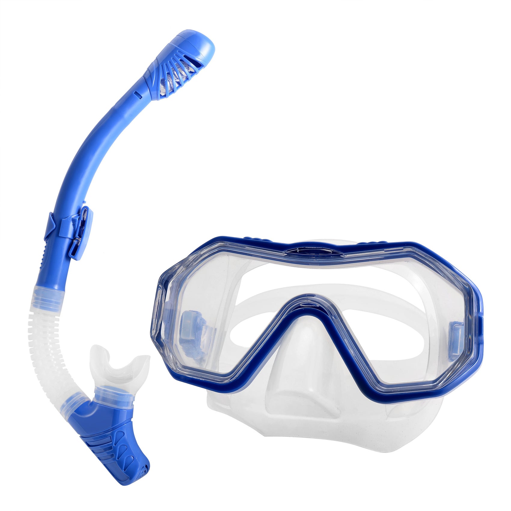 Transparent Blue Professional Snorkeling Mask and Dry-Top Snorkel Set