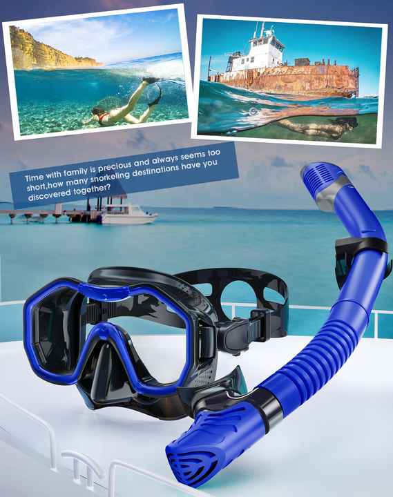 Transparent Blue Professional Snorkeling Mask and Dry-Top Snorkel Set