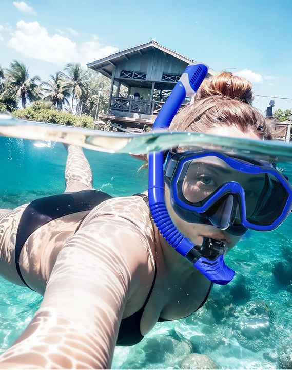 Transparent Blue Professional Snorkeling Mask and Dry-Top Snorkel Set