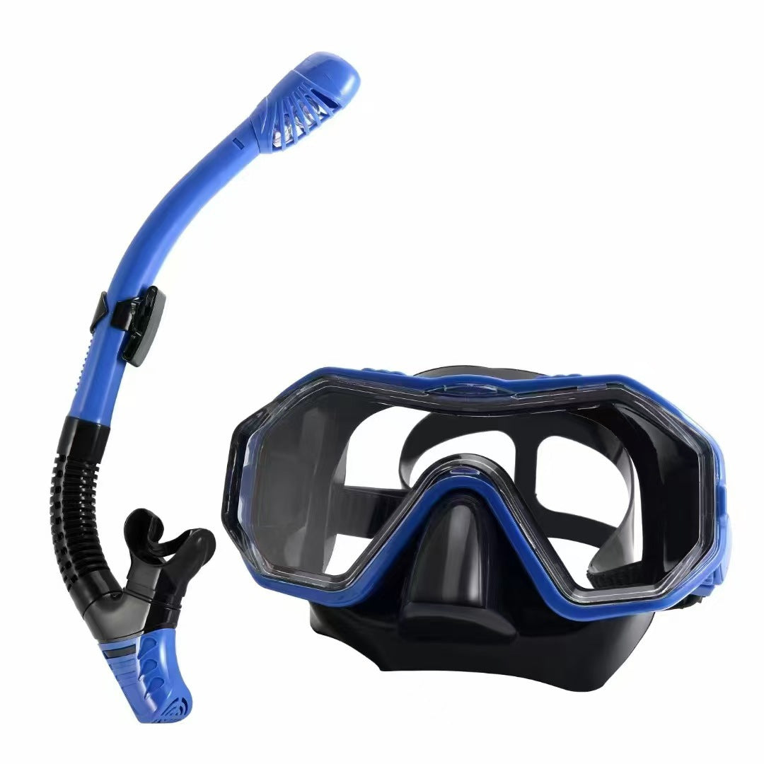 Blue Professional Snorkeling Mask and Dry-Top Snorkel Set