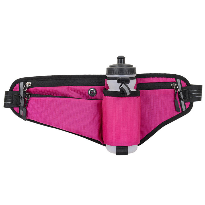 Rose Red Adjustable Running Waist Pack with Water Bottle Holder, Reflective Design, and Multiple Storage Pockets for Outdoor Activities