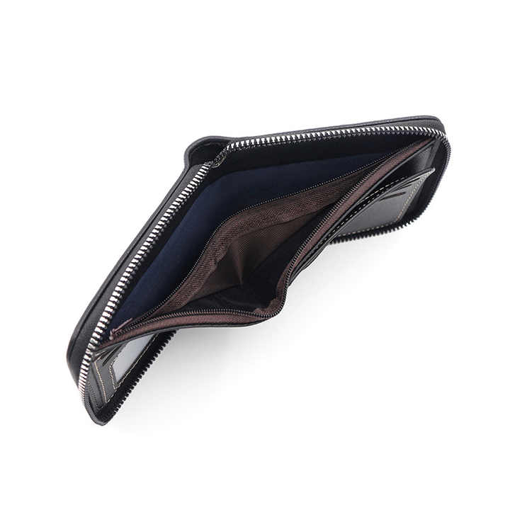 Black Men's Leather Wallet with Zipper and Horse Embossed Design -  Compact and Stylish