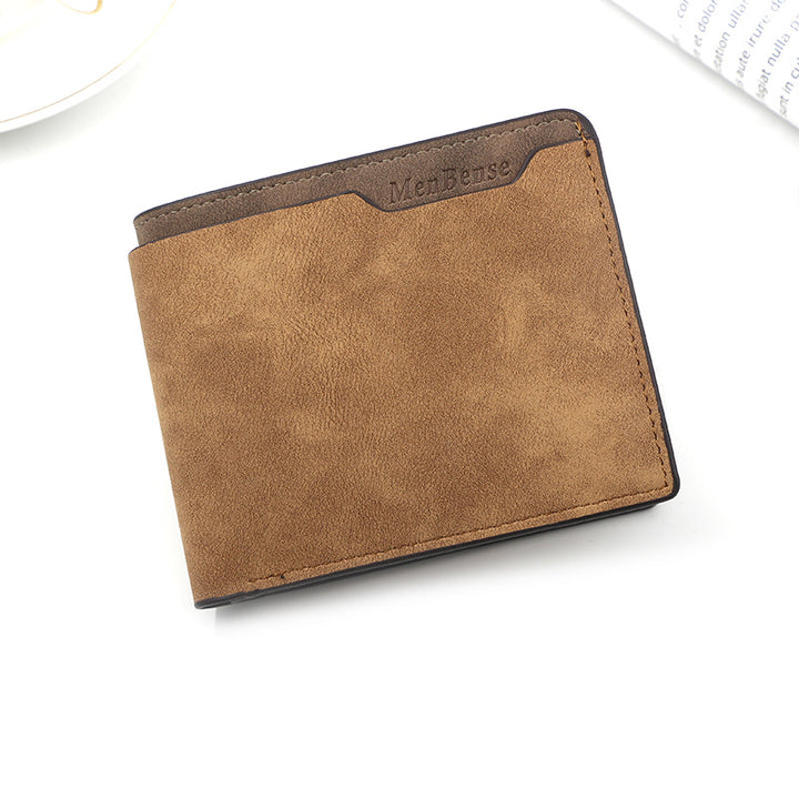 Light Brown Men's Genuine Leather Bifold Wallet - Compact Design with Multiple Card Slots