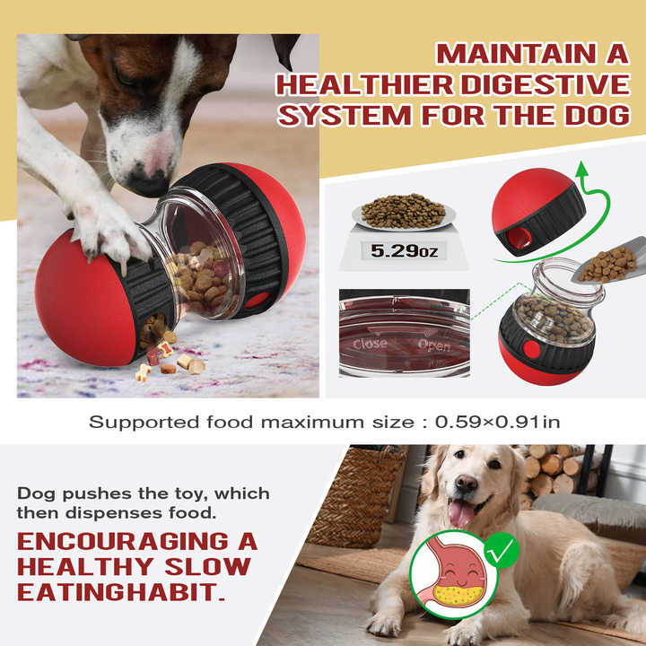 Red Interactive Dog Slow Feeder Toy - Food Dispenser Ball for Healthy Digestion