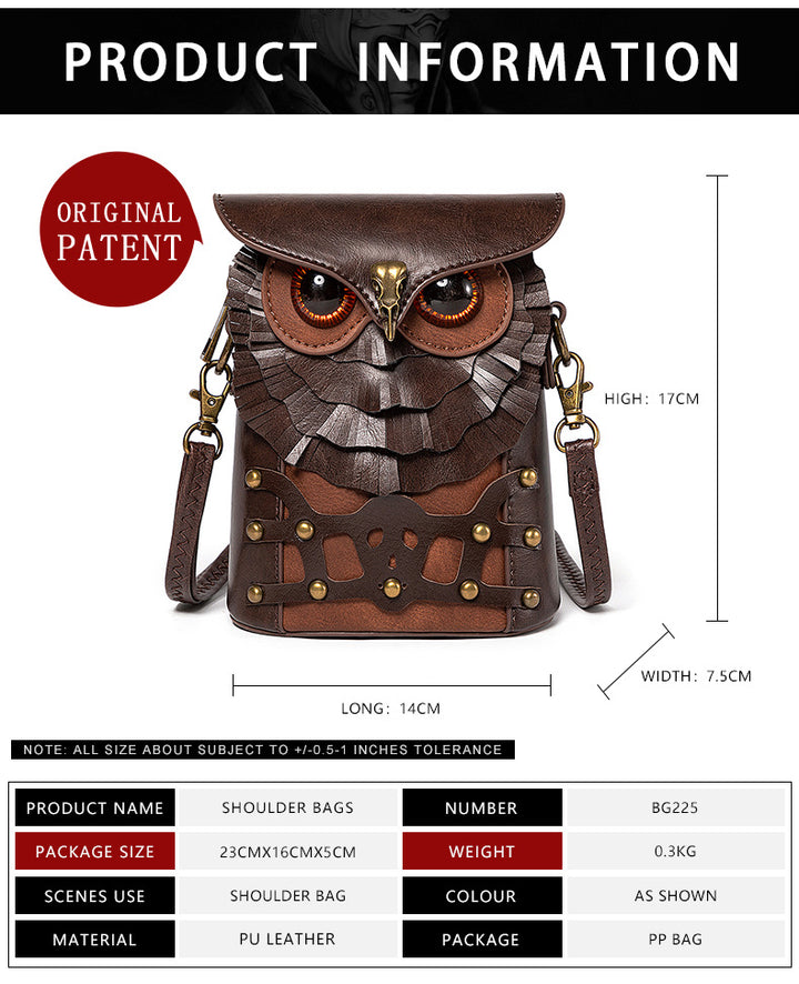 Handcrafted Leather Owl Crossbody Bag – Unique Retro Design Shoulder Purse for Women