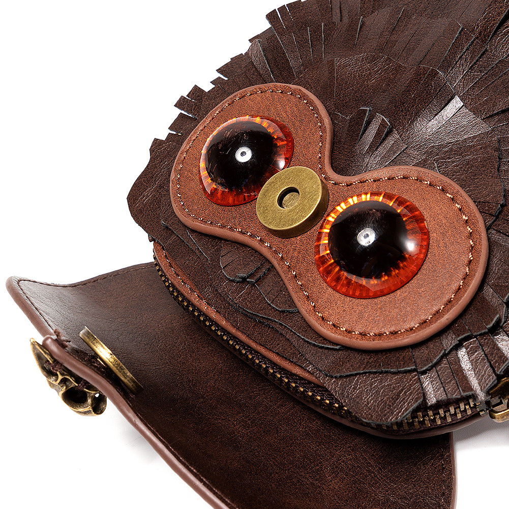 Handcrafted Leather Owl Crossbody Bag – Unique Retro Design Shoulder Purse for Women