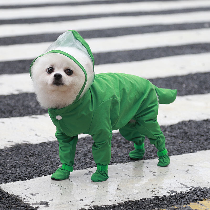 XXL Green Waterproof Full-Cover Pet Raincoat with Hood and Booties