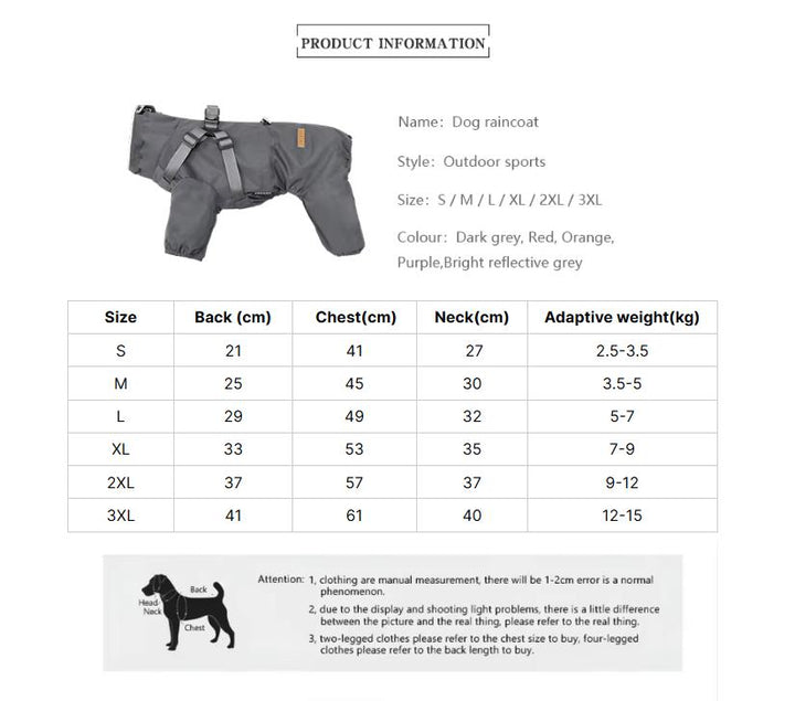 M Laser Adjustable Waterproof Reflective Dog Raincoat with Harness Design