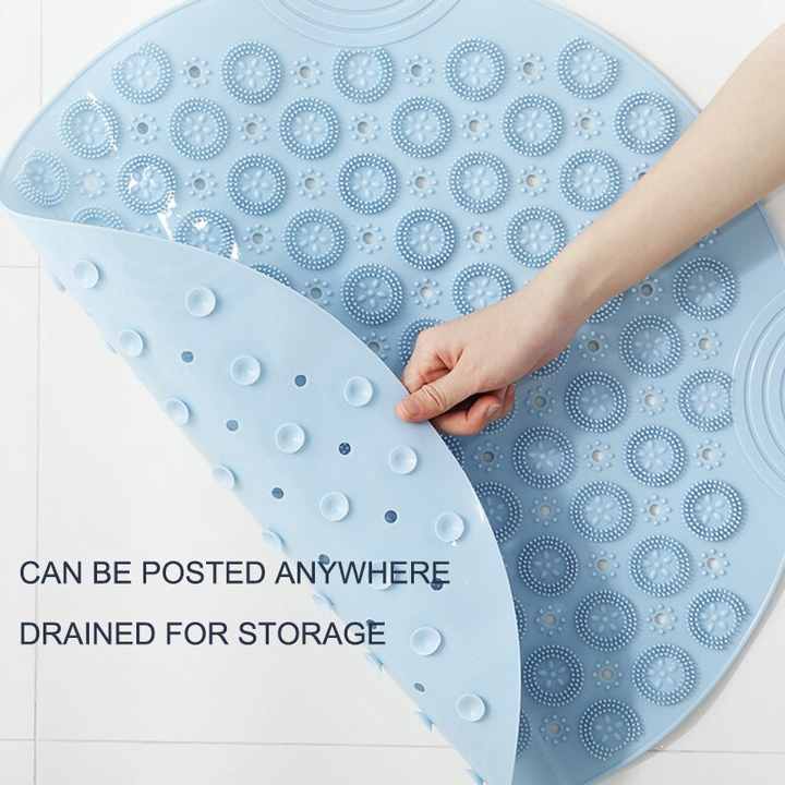 Grey Non-Slip Round Shower Foot Scrubber Mat - Soft Silicone Massage Pad for Foot Cleaning