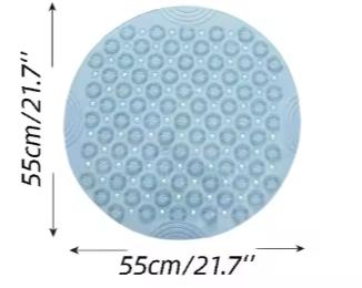 Grey Non-Slip Round Shower Foot Scrubber Mat - Soft Silicone Massage Pad for Foot Cleaning