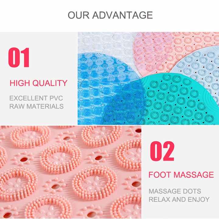 Blue Non-Slip Round Shower Foot Scrubber Mat - Soft Silicone Massage Pad for Foot Cleaning