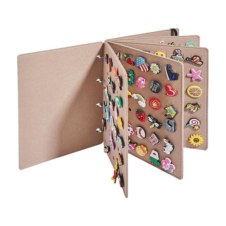 Light Brown Felt Storage Book for Shoe Charms and Pin Collectibles, Durable Organizer