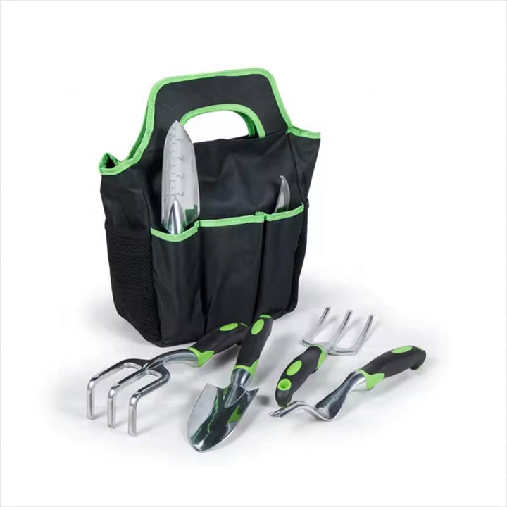 Green 8-Piece Heavy-Duty Gardening Tool Set with Ergonomic Handles and Storage Bag