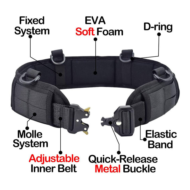 Black Tactical Utility Belt with Adjustable Straps and Metal Buckle