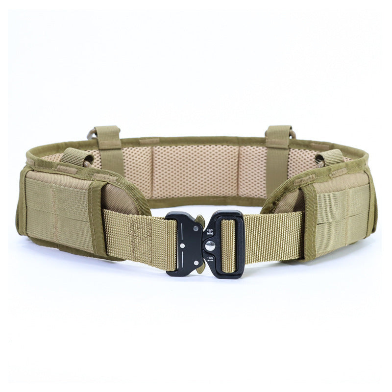 Khaki Tactical Utility Belt with Adjustable Straps and Metal Buckle