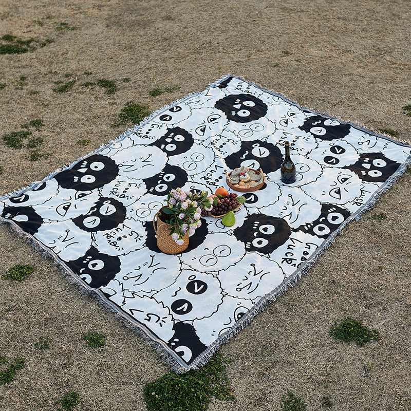 Black And White Coal Briquettes Bohemian Style Outdoor Picnic Blanket - 130*180cm Decorative Throw