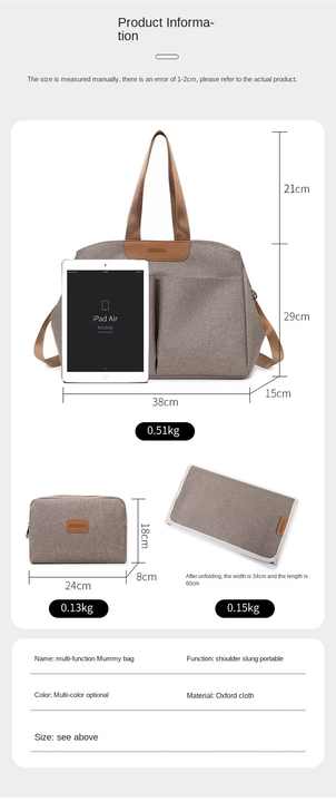 Grey Multi-functional Baby Diaper Bag with Changing Mat - Travel & Stroller-Friendly Design