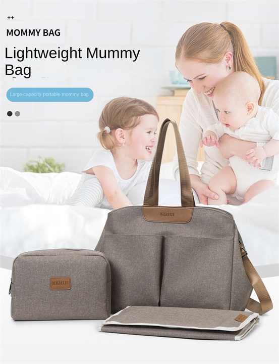 Dark Grey Multi-functional Baby Diaper Bag with Changing Mat - Travel & Stroller-Friendly Design