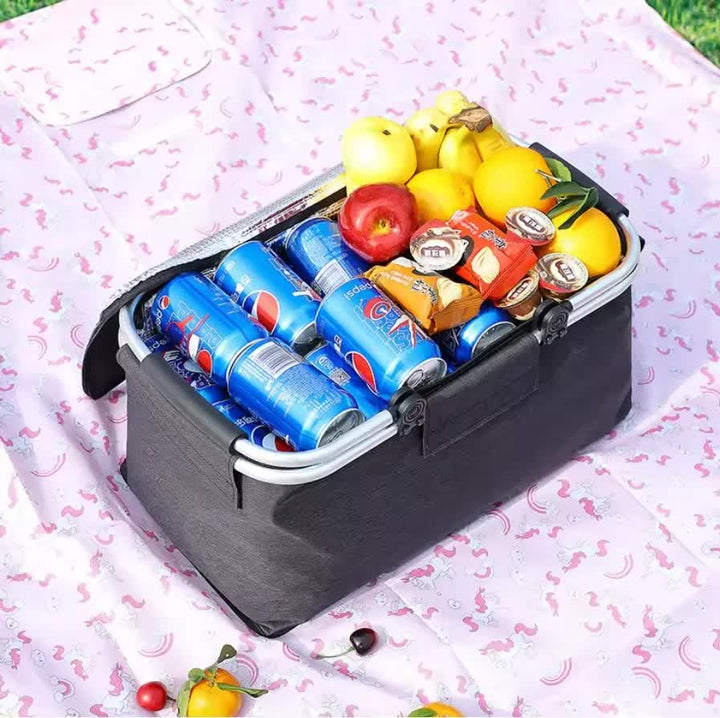 Red Portable Aluminum Foil Insulated Picnic Basket with Zipper Lid, 40x20x23cm