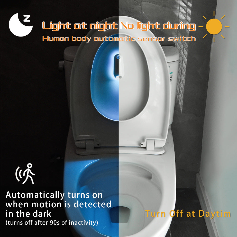 LED Motion Sensor Toilet Night Light - 8-Color Adjustable Glow with Modern Design