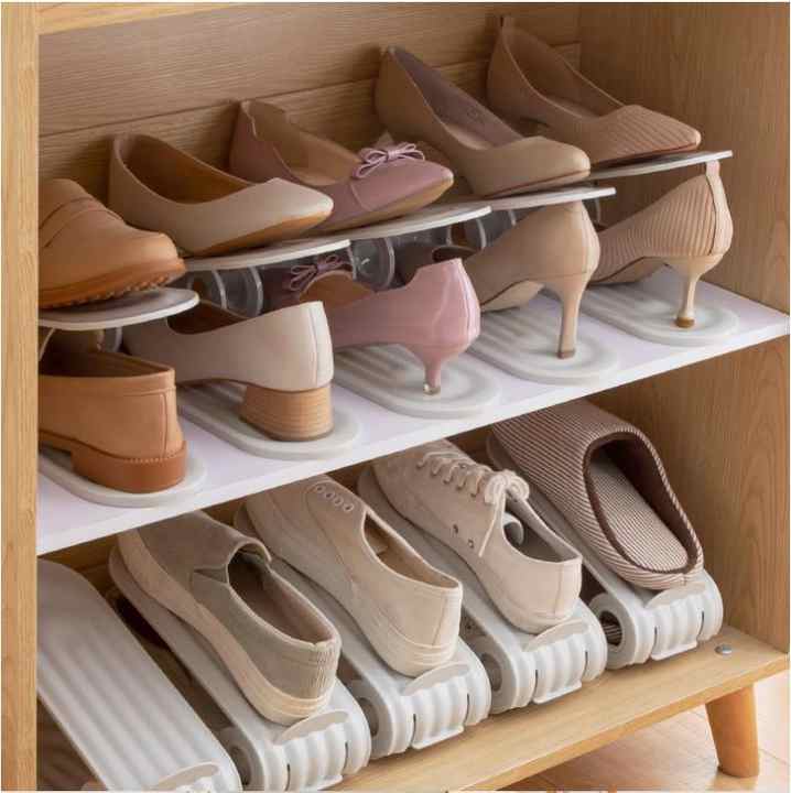 2 PCS Orange Adjustable Shoe Slot Organizer - Space-Saving Shoe Storage Solution for Closet and Shelf