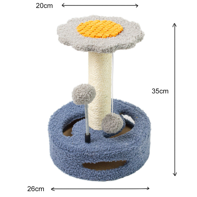 Blue-grey Interactive Cat Scratching Post with Playful Ball Toys, Flower Design - 35cm Height, 26cm Base