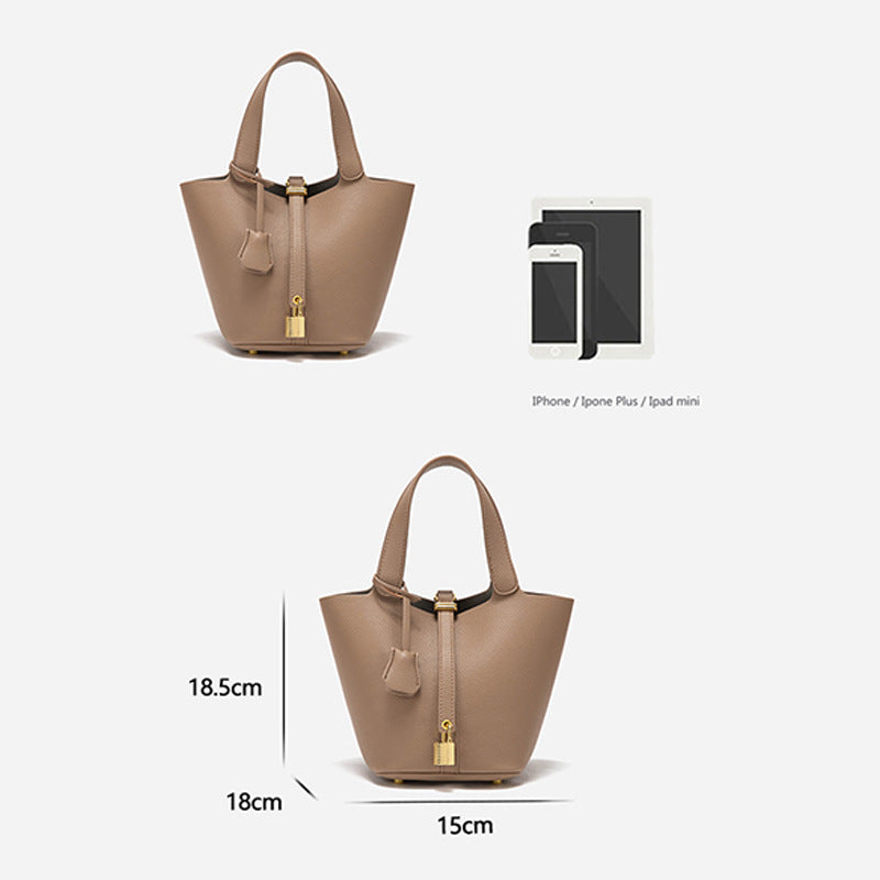 Brown Elegant Women's Leather Tote Handbag with Gold Lock Detail