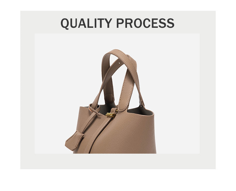 Brown Elegant Women's Leather Tote Handbag with Gold Lock Detail