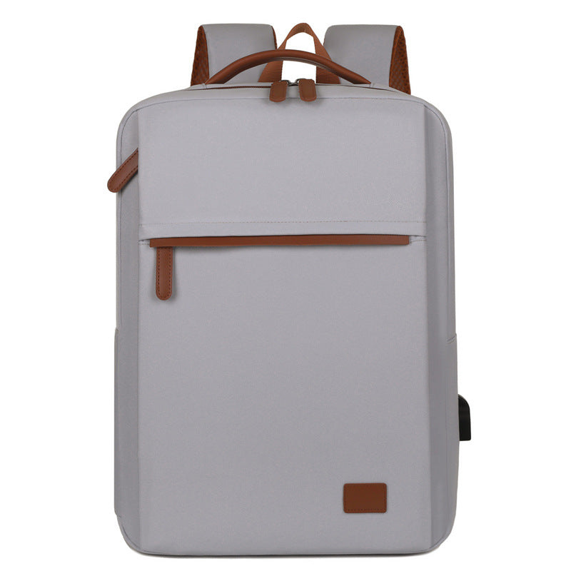 Grey Minimalist USB Charging Laptop Backpack - Elegant and Spacious Travel Bag