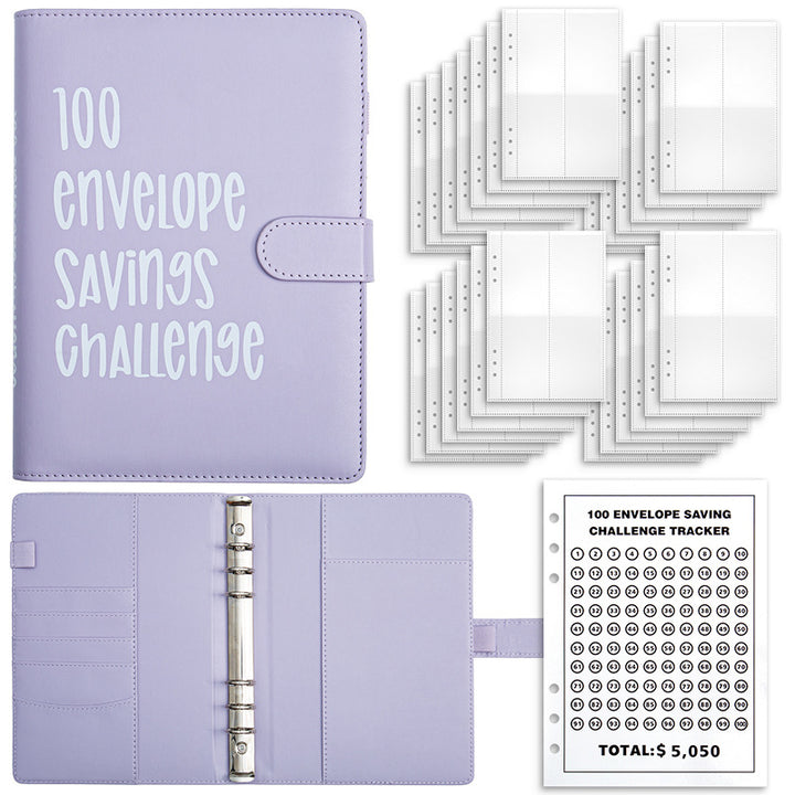 Purple 100-Day Savings Challenge Cash Binder with Tracker and Refillable Notebook