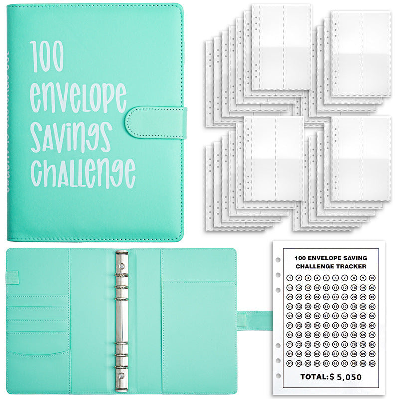 Light Blue 100-Day Savings Challenge Cash Binder with Tracker and Refillable Notebook