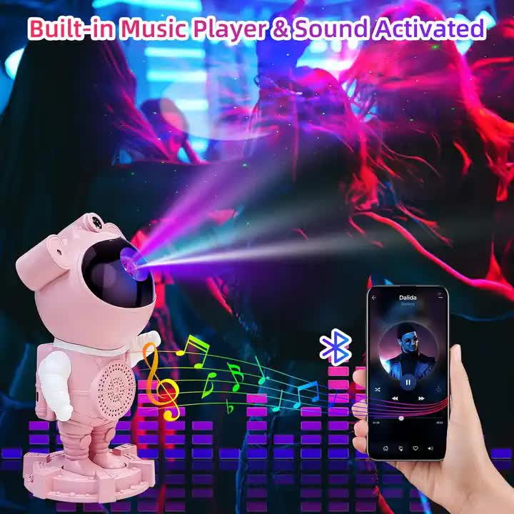 Pink Astronaut Bluetooth Music White Noise Space Projector Lamp – Creative Starry Sky Projector, Wireless Speaker Desktop Decoration Gift