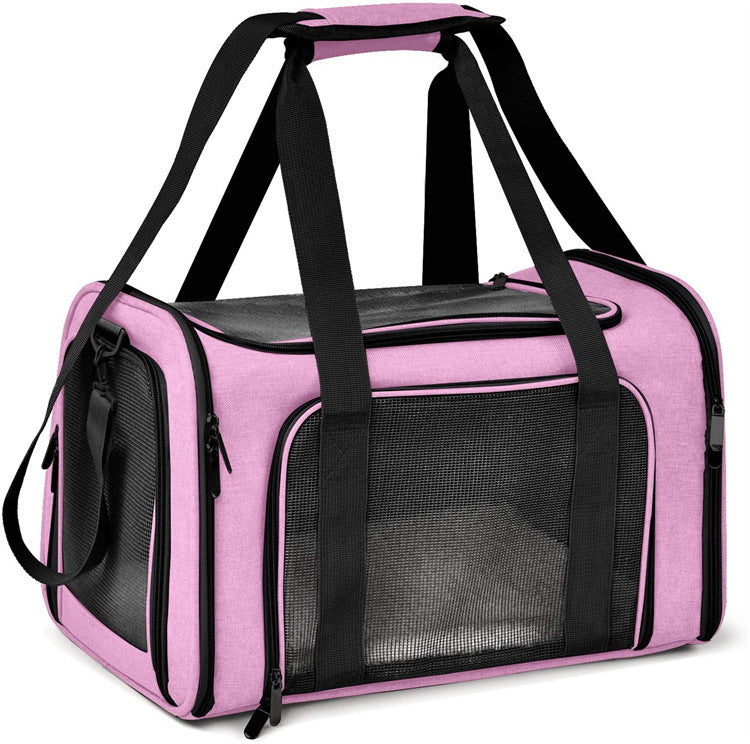 S Pink Portable Foldable Pet Carrier Bag - Large Capacity Travel Carrier for 2 Small Pets, Comfortable and Stylish Cat Backpack, Foldable & Easy to Carry