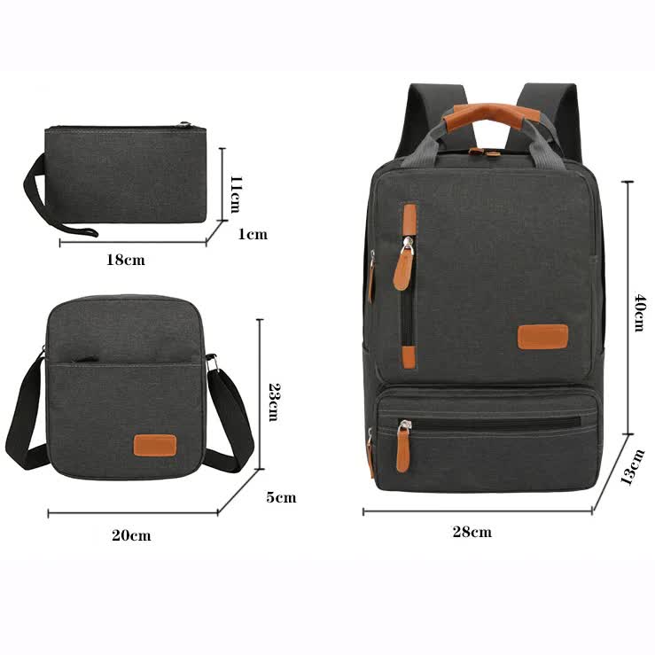 Light Gray 3-Piece Backpack Set – Men’s & Women’s Student Travel Backpack, Casual Backpack, Laptop Bag, Notebook Bag, Computer Bag