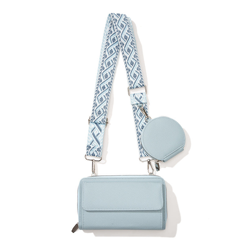 Light Blue 2-piece combination new mobile phone shoulder bag niche design one-shoulder messenger bag mobile phone bag multi-function wide shoulder strap mother-and-child bag