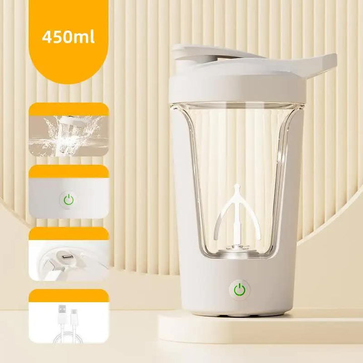 White USB Rechargeable Automatic Stirring Cup - Leak-Proof, Temperature Resistant, and Shockproof Electric Coffee and Protein Mixer