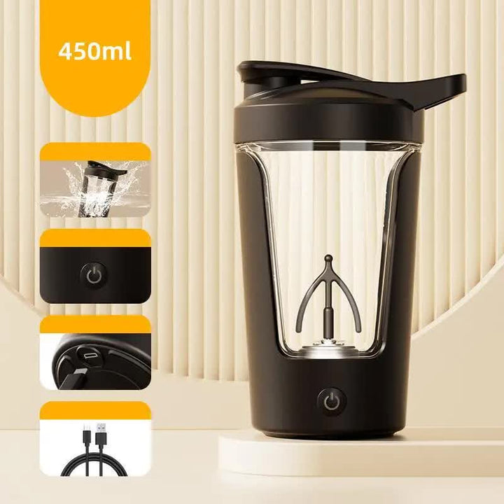 Black USB Rechargeable Automatic Stirring Cup - Leak-Proof, Temperature Resistant, and Shockproof Electric Coffee and Protein Mixer