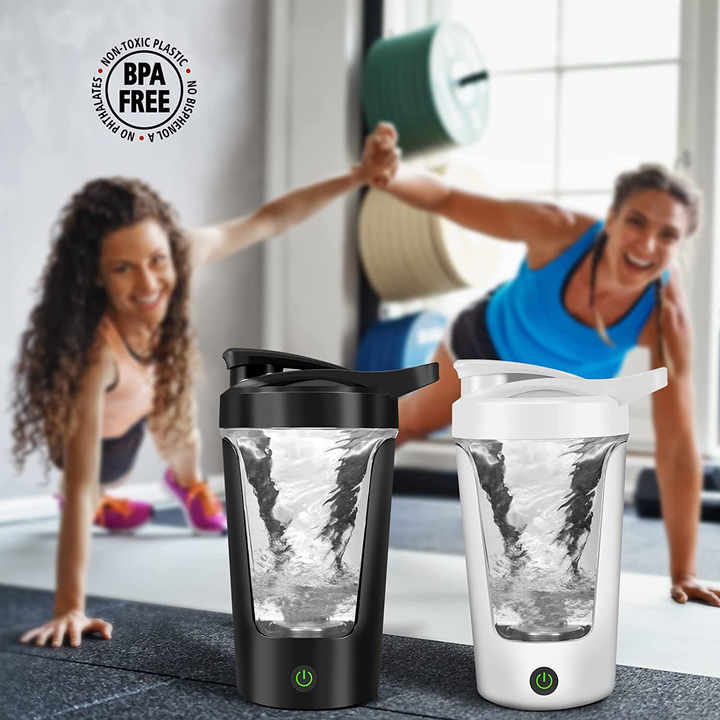 Black USB Rechargeable Automatic Stirring Cup - Leak-Proof, Temperature Resistant, and Shockproof Electric Coffee and Protein Mixer