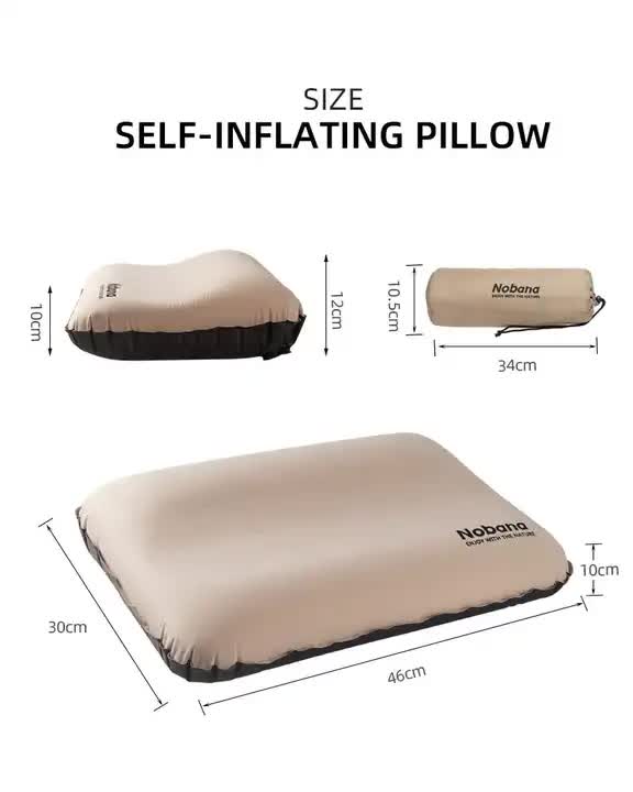 Khaki Automatic Inflatable 3D Outdoor Sponge Pillow - Portable Camping Travel Neck Cushion, Comfortable Air Mattress for Tent, Versatile Nap Pillow