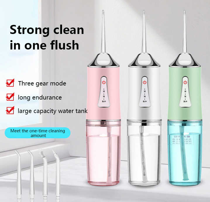 White Electric Portable Water Flosser - Smart 4-Head Oral Irrigation Teeth Cleaner, Pulse Cleaning for Home Use