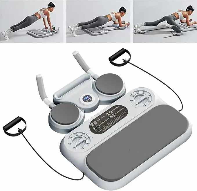 Grey 6-in-1 Multifunctional Fitness Board – Ab Wheel, Automatic Rebound, Fat Burning and Core Strengthening Home Workout Equipment