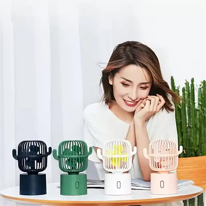 Pink Cactus-Shaped USB Rechargeable Fan - Creative Desktop Fan for Home & Office with Adjustable Head for Cooling on the Go