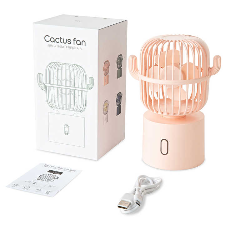 Pink Cactus-Shaped USB Rechargeable Fan - Creative Desktop Fan for Home & Office with Adjustable Head for Cooling on the Go